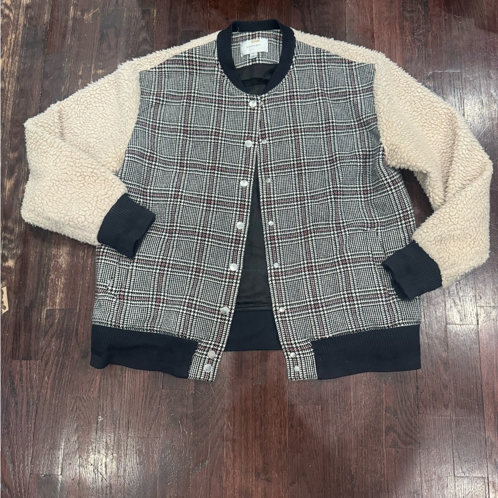 Plaid Bomber Jacket with Cream Sleeves